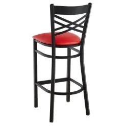 Lancaster Table & Seating Black Finish Cross Back Bar Stool With 2 1/2" Red Vinyl Padded Seat -Zown Shop 1833345
