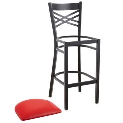 Lancaster Table & Seating Black Finish Cross Back Bar Stool With 2 1/2" Red Vinyl Padded Seat -Zown Shop 1833346