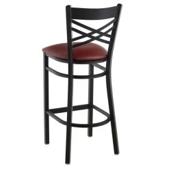Lancaster Table & Seating Black Finish Cross Back Bar Stool With 2 1/2" Burgundy Vinyl Padded Seat -Zown Shop 1834587