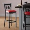 Lancaster Table & Seating Black Finish Cross Back Bar Stool With 2 1/2" Red Vinyl Padded Seat