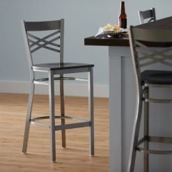 Lancaster Table & Seating Clear Coat Finish Cross Back Bar Stool With Black Wood Seat