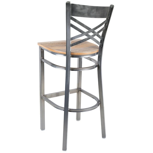 Lancaster Table & Seating Clear Coat Finish Cross Back Bar Stool With Driftwood Seat 3 Lancaster Table & Seating Clear Coat Finish Cross Back Bar Stool With Driftwood Seat - Image 3