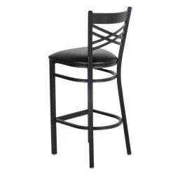 Lancaster Table & Seating Black Finish Cross Back Bar Stool With 2 1/2" Black Vinyl Padded Seat -Zown Shop 1844957