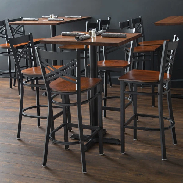 Lancaster Table & Seating Black Finish Cross Back Bar Stool With Antique Walnut Wood Seat 6 Lancaster Table & Seating Black Finish Cross Back Bar Stool With Antique Walnut Wood Seat - Image 6