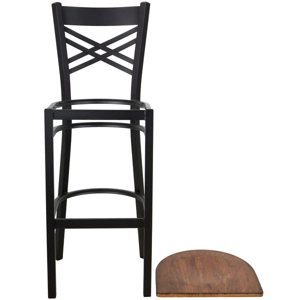Lancaster Table & Seating Black Finish Cross Back Bar Stool With Antique Walnut Wood Seat 4 Lancaster Table & Seating Black Finish Cross Back Bar Stool With Antique Walnut Wood Seat - Image 4