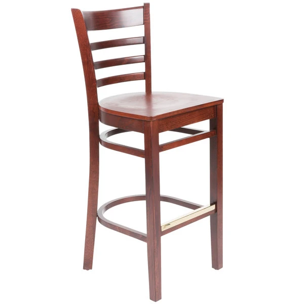 Lancaster Table & Seating Mahogany Finish Wooden Ladder Back Bar Height Chair 2 Lancaster Table & Seating Mahogany Finish Wooden Ladder Back Bar Height Chair - Image 2