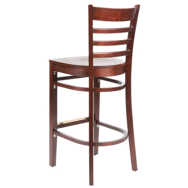 Lancaster Table & Seating Mahogany Finish Wooden Ladder Back Bar Height Chair 3 Lancaster Table & Seating Mahogany Finish Wooden Ladder Back Bar Height Chair - Image 3