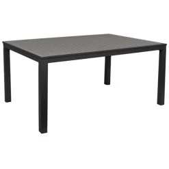 BFM Seating Seaside 35" X 72" Black Metal Bolt-Down Standard Height Table With Gray Synthetic Teak Top