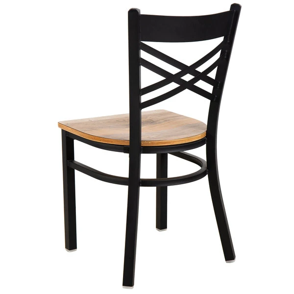 Lancaster Table & Seating Black Finish Cross Back Chair With Driftwood Seat 3 Lancaster Table & Seating Black Finish Cross Back Chair With Driftwood Seat - Image 3