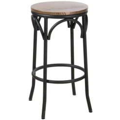 BFM Seating Henry Sand Black Steel Bar Stool With Autumn Ash Wooden Seat