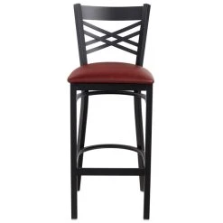 Lancaster Table & Seating Black Finish Cross Back Bar Stool With 2 1/2" Burgundy Vinyl Padded Seat -Zown Shop 1866454