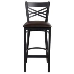 Lancaster Table & Seating Black Finish Cross Back Bar Stool With 2 1/2" Dark Brown Vinyl Padded Seat -Zown Shop 1866463