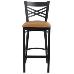 Lancaster Table & Seating Black Finish Cross Back Bar Stool With 2 1/2" Light Brown Vinyl Padded Seat -Zown Shop 1866467