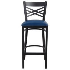 Lancaster Table & Seating Black Finish Cross Back Bar Stool With 2 1/2" Navy Vinyl Padded Seat 9 Lancaster Table & Seating Black Finish Cross Back Bar Stool With 2 1/2" Navy Vinyl Padded Seat -Zown Shop 1866501