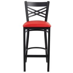 Lancaster Table & Seating Black Finish Cross Back Bar Stool With 2 1/2" Red Vinyl Padded Seat -Zown Shop 1866504