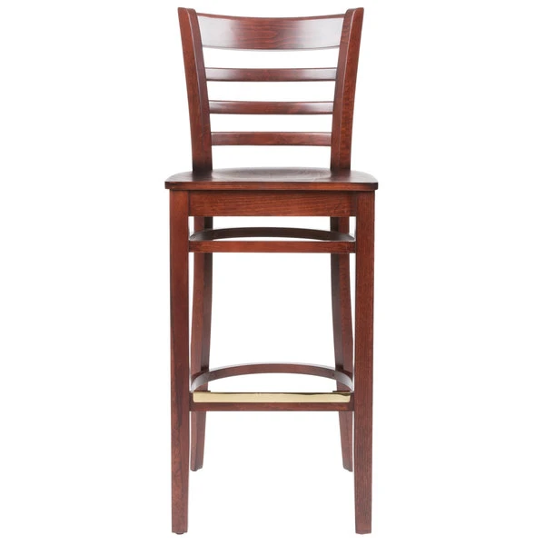 Lancaster Table & Seating Mahogany Finish Wooden Ladder Back Bar Height Chair 4 Lancaster Table & Seating Mahogany Finish Wooden Ladder Back Bar Height Chair - Image 4