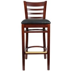 Lancaster Table & Seating Mahogany Ladder Back Bar Height Chair With Black Padded Seat -Zown Shop 1866792