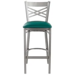 Lancaster Table & Seating Clear Coat Finish Cross Back Bar Stool With 2 1/2" Green Vinyl Padded Seat -Zown Shop 1866810