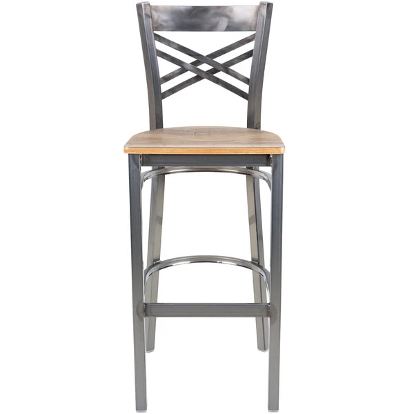 Lancaster Table & Seating Clear Coat Finish Cross Back Bar Stool With Driftwood Seat 5 Lancaster Table & Seating Clear Coat Finish Cross Back Bar Stool With Driftwood Seat - Image 5