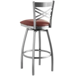 Lancaster Table & Seating Clear Coat Finish Cross Back Swivel Bar Stool With 2 1/2" Burgundy Vinyl Padded Seat -Zown Shop 1867048