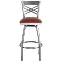 Lancaster Table & Seating Clear Coat Finish Cross Back Swivel Bar Stool With 2 1/2" Burgundy Vinyl Padded Seat -Zown Shop 1867049