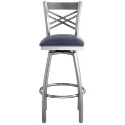 Lancaster Table & Seating Clear Coat Finish Cross Back Swivel Bar Stool With 2 1/2" Navy Vinyl Padded Seat 7 Lancaster Table & Seating Clear Coat Finish Cross Back Swivel Bar Stool With 2 1/2" Navy Vinyl Padded Seat -Zown Shop 1867077