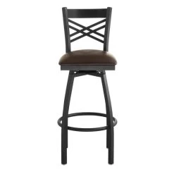 Lancaster Table & Seating Black Finish Cross Back Swivel Bar Stool With 2 1/2" Dark Brown Vinyl Padded Seat -Zown Shop 1867097