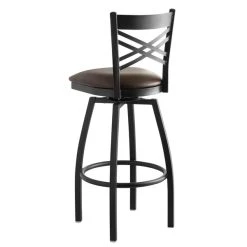 Lancaster Table & Seating Black Finish Cross Back Swivel Bar Stool With 2 1/2" Dark Brown Vinyl Padded Seat -Zown Shop 1867098