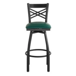 Lancaster Table & Seating Black Finish Cross Back Swivel Bar Stool With 2 1/2" Green Vinyl Padded Seat -Zown Shop 1867102