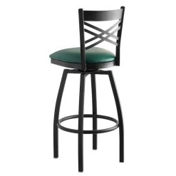 Lancaster Table & Seating Black Finish Cross Back Swivel Bar Stool With 2 1/2" Green Vinyl Padded Seat -Zown Shop 1867103