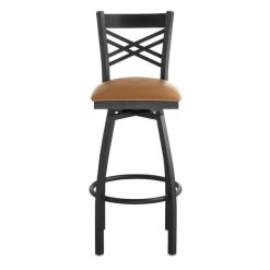 Lancaster Table & Seating Black Finish Cross Back Swivel Bar Stool With 2 1/2" Light Brown Vinyl Padded Seat -Zown Shop 1867105
