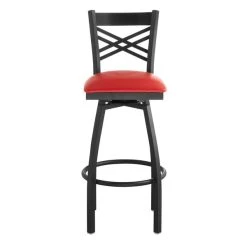 Lancaster Table & Seating Black Finish Cross Back Swivel Bar Stool With 2 1/2" Red Vinyl Padded Seat -Zown Shop 1867111