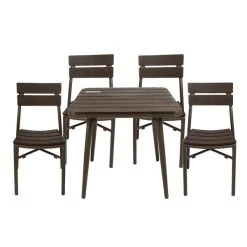 BFM Seating Bayview 36" Square Bronze Aluminum / Brown Synthetic Teak Outdoor Table With 4 Chairs
