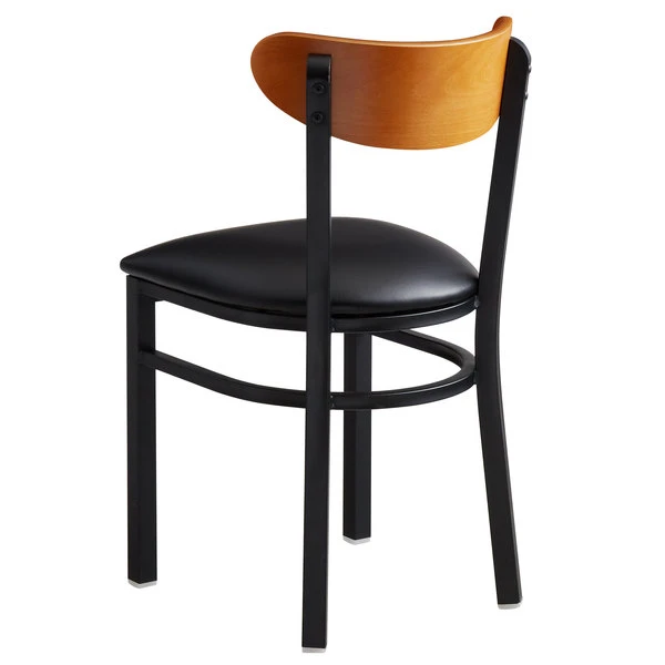 LT&S Boomerang Series Lancaster Table & Seating Boomerang Black Finish Chair With 2 1/2" Black Vinyl Padded Seat And Cherry Wood Back 2 LT&S Boomerang Series Lancaster Table & Seating Boomerang Black Finish Chair With 2 1/2" Black Vinyl Padded Seat And Cherry Wood Back - Image 2