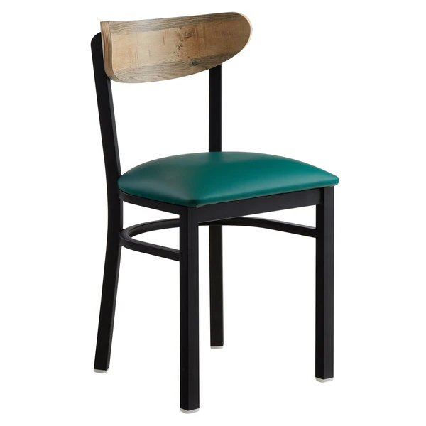 LT&S Boomerang Series Lancaster Table & Seating Boomerang Black Finish Chair With 2 1/2" Green Vinyl Padded Seat And Driftwood Back 2 LT&S Boomerang Series Lancaster Table & Seating Boomerang Black Finish Chair With 2 1/2" Green Vinyl Padded Seat And Driftwood Back - Image 2