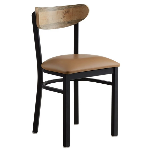 LT&S Boomerang Series Lancaster Table & Seating Boomerang Black Finish Chair With 2 1/2" Light Brown Vinyl Padded Seat And Driftwood Back 2 LT&S Boomerang Series Lancaster Table & Seating Boomerang Black Finish Chair With 2 1/2" Light Brown Vinyl Padded Seat And Driftwood Back - Image 2