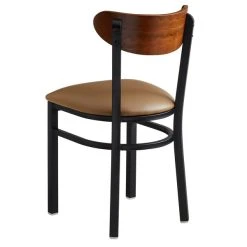 LT&S Boomerang Series Lancaster Table & Seating Boomerang Black Finish Chair With 2 1/2" Light Brown Vinyl Padded Seat And Antique Walnut Wood Back -Zown Shop 1870044