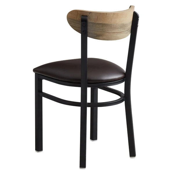 LT&S Boomerang Series Lancaster Table & Seating Boomerang Black Finish Chair With 2 1/2" Dark Brown Vinyl Padded Seat And Driftwood Back 3 LT&S Boomerang Series Lancaster Table & Seating Boomerang Black Finish Chair With 2 1/2" Dark Brown Vinyl Padded Seat And Driftwood Back - Image 3