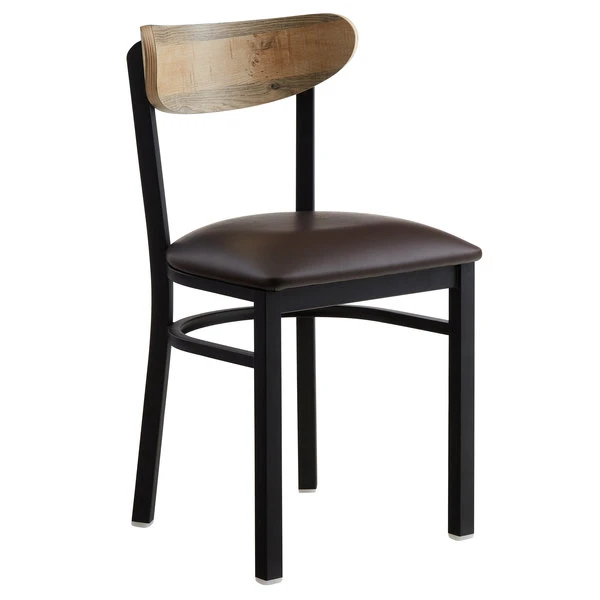 LT&S Boomerang Series Lancaster Table & Seating Boomerang Black Finish Chair With 2 1/2" Dark Brown Vinyl Padded Seat And Driftwood Back 2 LT&S Boomerang Series Lancaster Table & Seating Boomerang Black Finish Chair With 2 1/2" Dark Brown Vinyl Padded Seat And Driftwood Back - Image 2