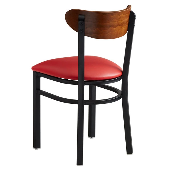 LT&S Boomerang Series Lancaster Table & Seating Boomerang Black Finish Chair With 2 1/2" Red Vinyl Padded Seat And Antique Walnut Wood Back 3 LT&S Boomerang Series Lancaster Table & Seating Boomerang Black Finish Chair With 2 1/2" Red Vinyl Padded Seat And Antique Walnut Wood Back - Image 3