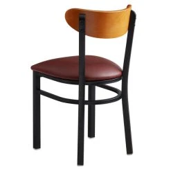 LT&S Boomerang Series Lancaster Table & Seating Boomerang Black Finish Chair With 2 1/2" Burgundy Vinyl Padded Seat And Cherry Wood Back -Zown Shop 1870084