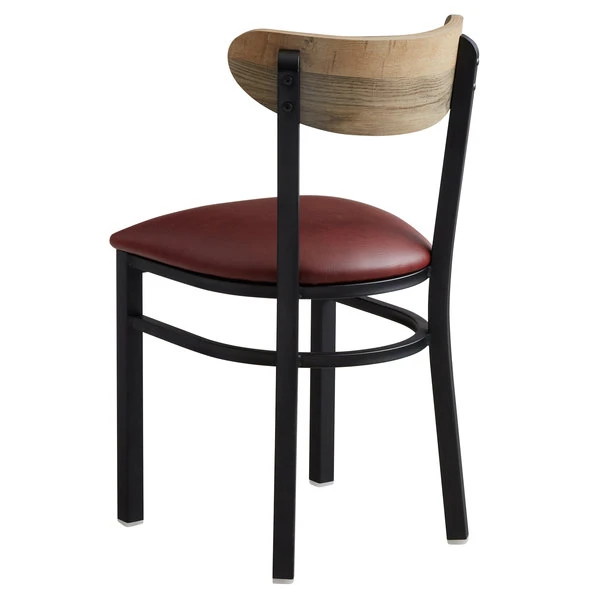 LT&S Boomerang Series Lancaster Table & Seating Boomerang Black Finish Chair With 2 1/2" Burgundy Vinyl Padded Seat And Driftwood Back 3 LT&S Boomerang Series Lancaster Table & Seating Boomerang Black Finish Chair With 2 1/2" Burgundy Vinyl Padded Seat And Driftwood Back - Image 3