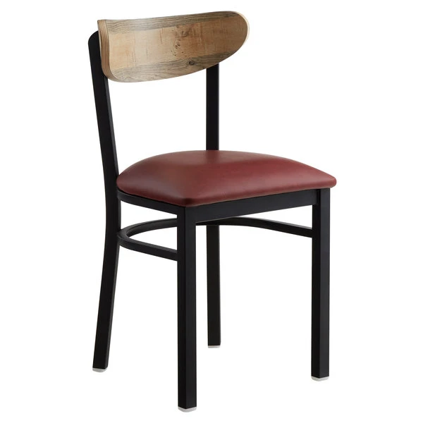 LT&S Boomerang Series Lancaster Table & Seating Boomerang Black Finish Chair With 2 1/2" Burgundy Vinyl Padded Seat And Driftwood Back 2 LT&S Boomerang Series Lancaster Table & Seating Boomerang Black Finish Chair With 2 1/2" Burgundy Vinyl Padded Seat And Driftwood Back - Image 2