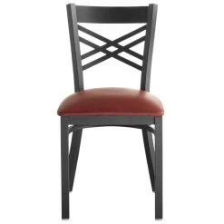 Lancaster Table & Seating Black Finish Cross Back Chair With 2 1/2" Burgundy Vinyl Padded Seat -Zown Shop 1873537