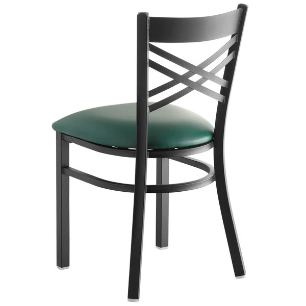 Lancaster Table & Seating Black Finish Cross Back Chair With 2 1/2" Green Vinyl Padded Seat 2 Lancaster Table & Seating Black Finish Cross Back Chair With 2 1/2" Green Vinyl Padded Seat - Image 2