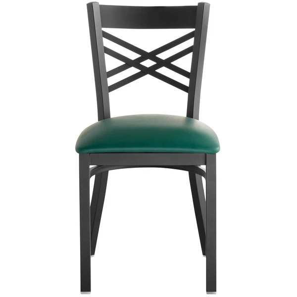 Lancaster Table & Seating Black Finish Cross Back Chair With 2 1/2" Green Vinyl Padded Seat 4 Lancaster Table & Seating Black Finish Cross Back Chair With 2 1/2" Green Vinyl Padded Seat - Image 4