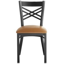 Lancaster Table & Seating Black Finish Cross Back Chair With 2 1/2" Light Brown Vinyl Padded Seat -Zown Shop 1873591