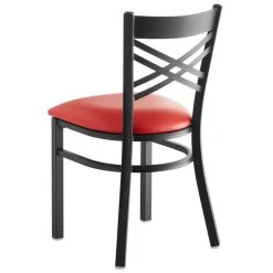 Lancaster Table & Seating Black Finish Cross Back Chair With 2 1/2" Red Vinyl Padded Seat 7 Lancaster Table & Seating Black Finish Cross Back Chair With 2 1/2" Red Vinyl Padded Seat -Zown Shop 1873616