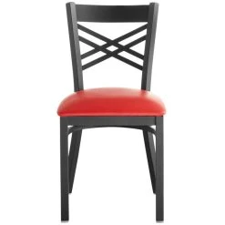 Lancaster Table & Seating Black Finish Cross Back Chair With 2 1/2" Red Vinyl Padded Seat 9 Lancaster Table & Seating Black Finish Cross Back Chair With 2 1/2" Red Vinyl Padded Seat -Zown Shop 1873617
