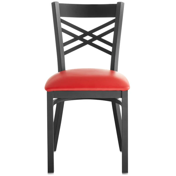 Lancaster Table & Seating Black Finish Cross Back Chair With 2 1/2" Red Vinyl Padded Seat 5 Lancaster Table & Seating Black Finish Cross Back Chair With 2 1/2" Red Vinyl Padded Seat - Image 5